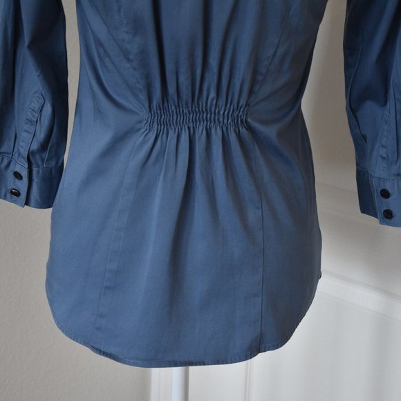 Van Heusen Studio Blue Button-Down Stretch Blouse with Gathered Back - Picture 5 of 10